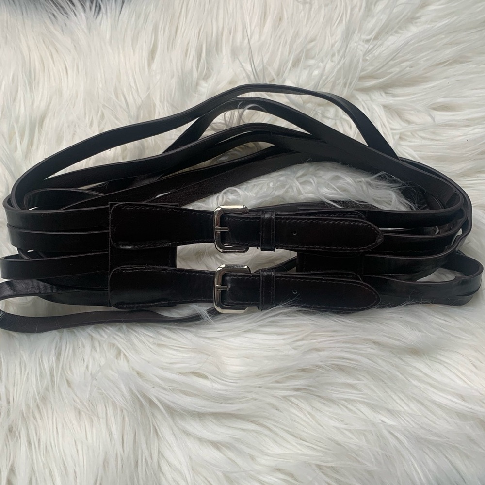 Faux Leather Double Fasten Statement Belt - Dark Brown Leather | Silver Hardware